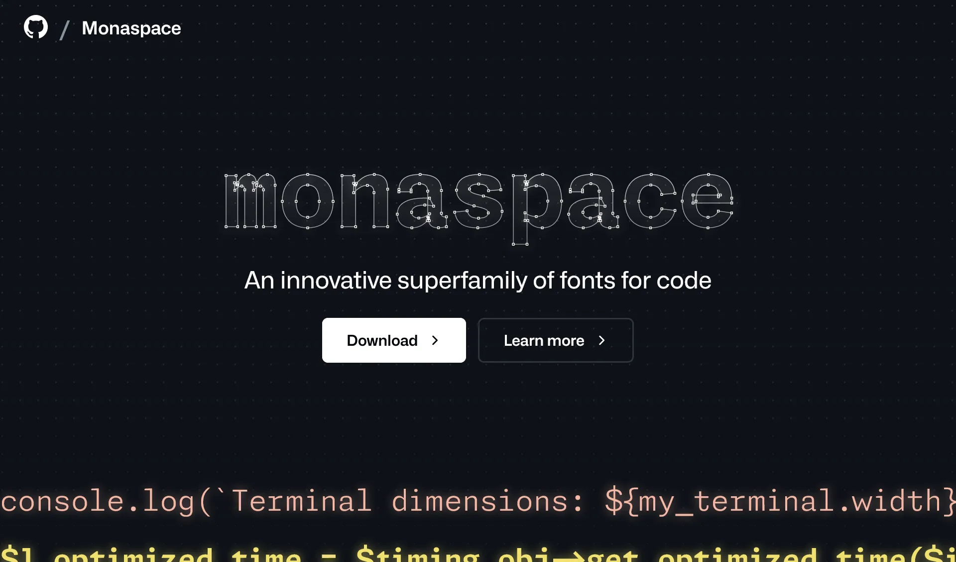 Monaspace公式サイトのスクリーンショット