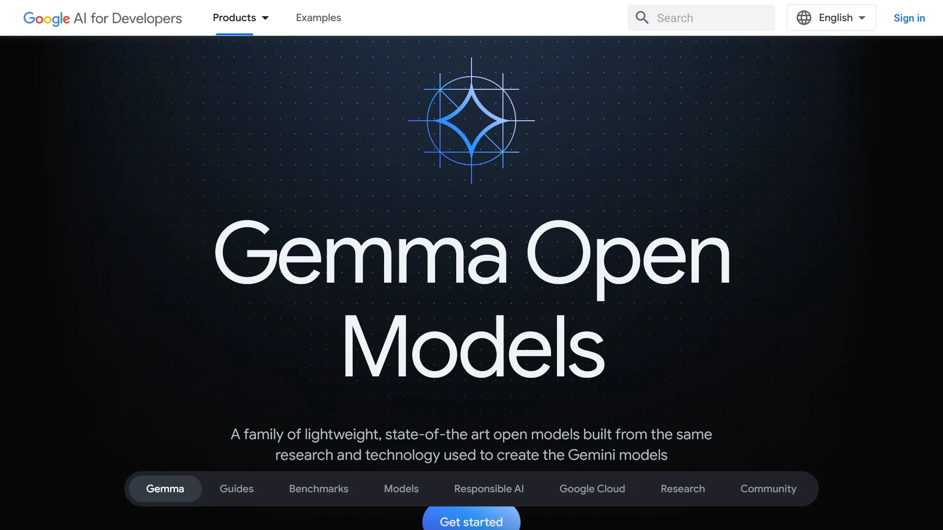 Gemmaの公式サイトのスクリーンショット