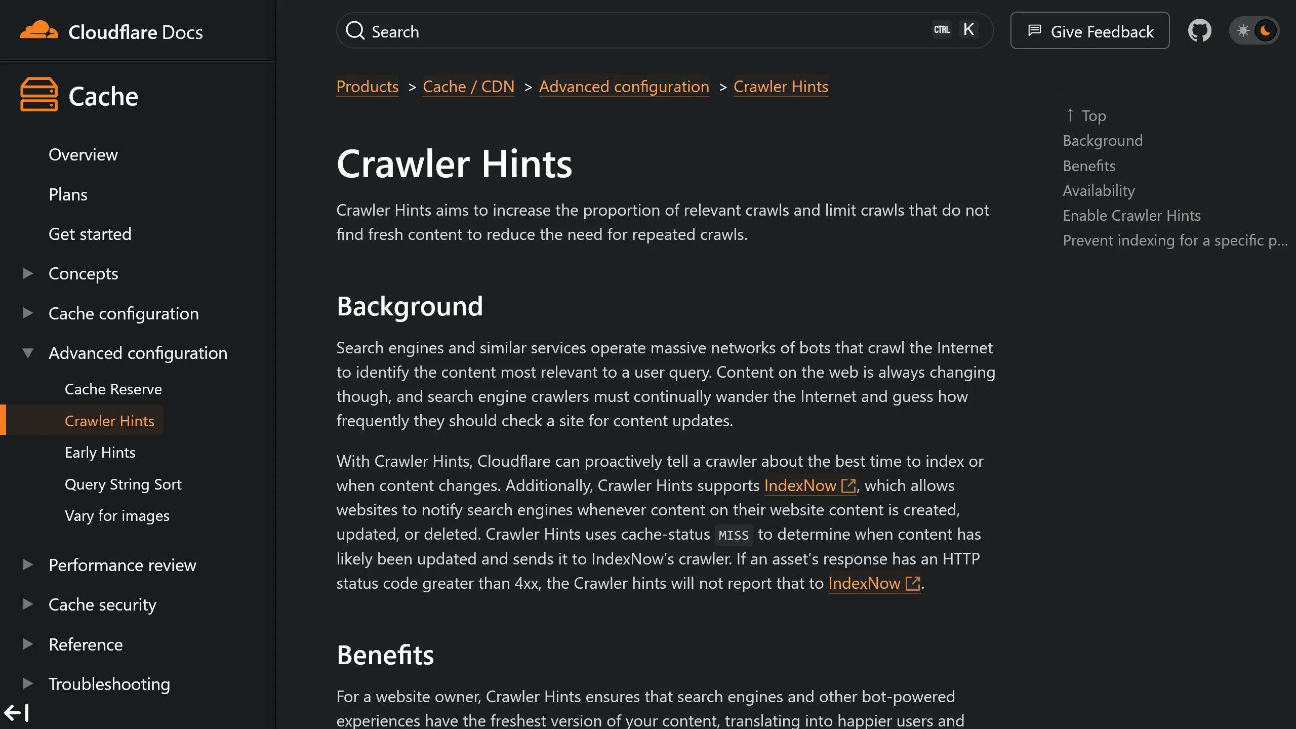 Crawler Hintsについてのヘルプページのスクリーンショット
