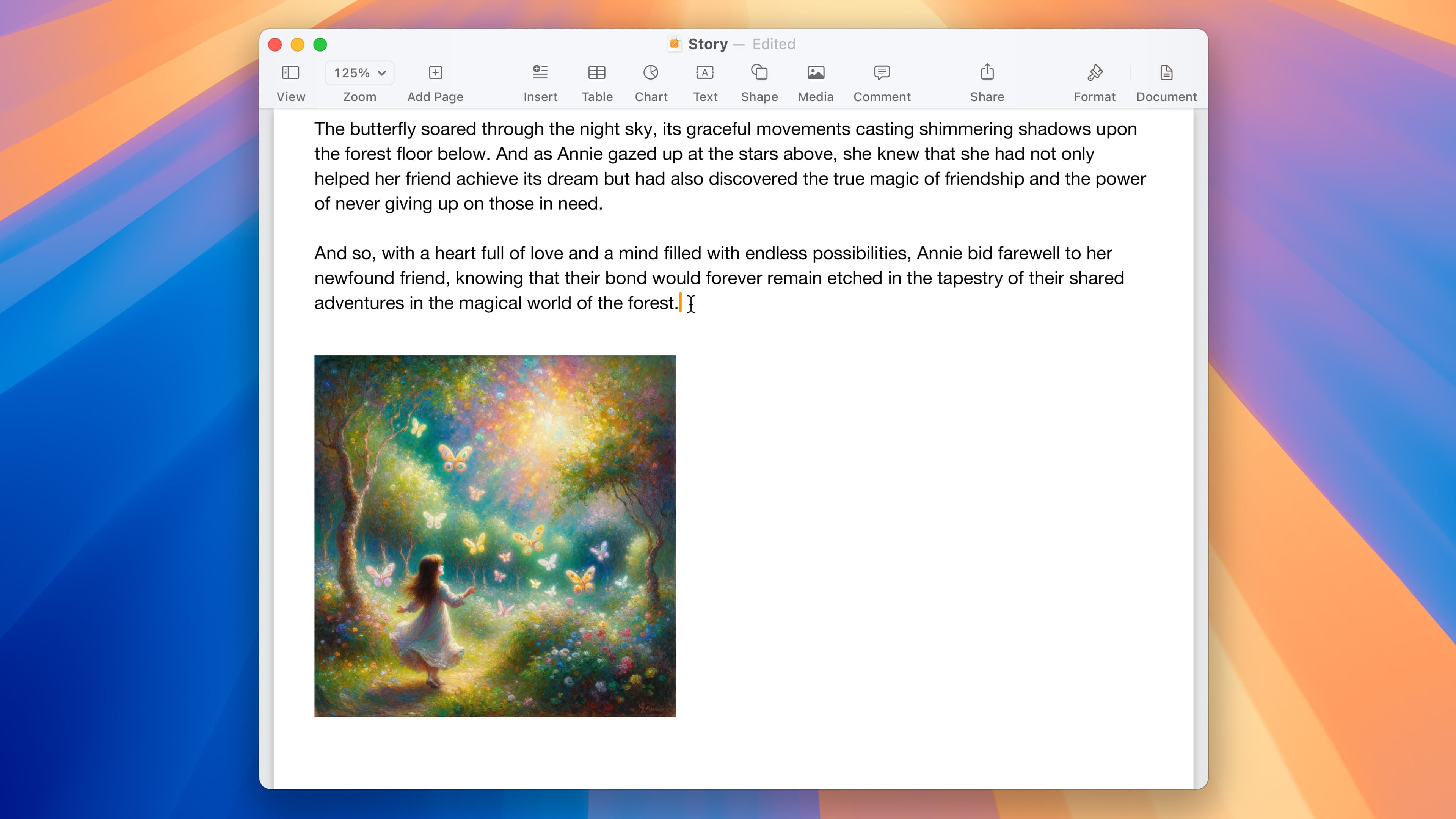 Macで文章を作成しており、AIで生成された画像が表示されている