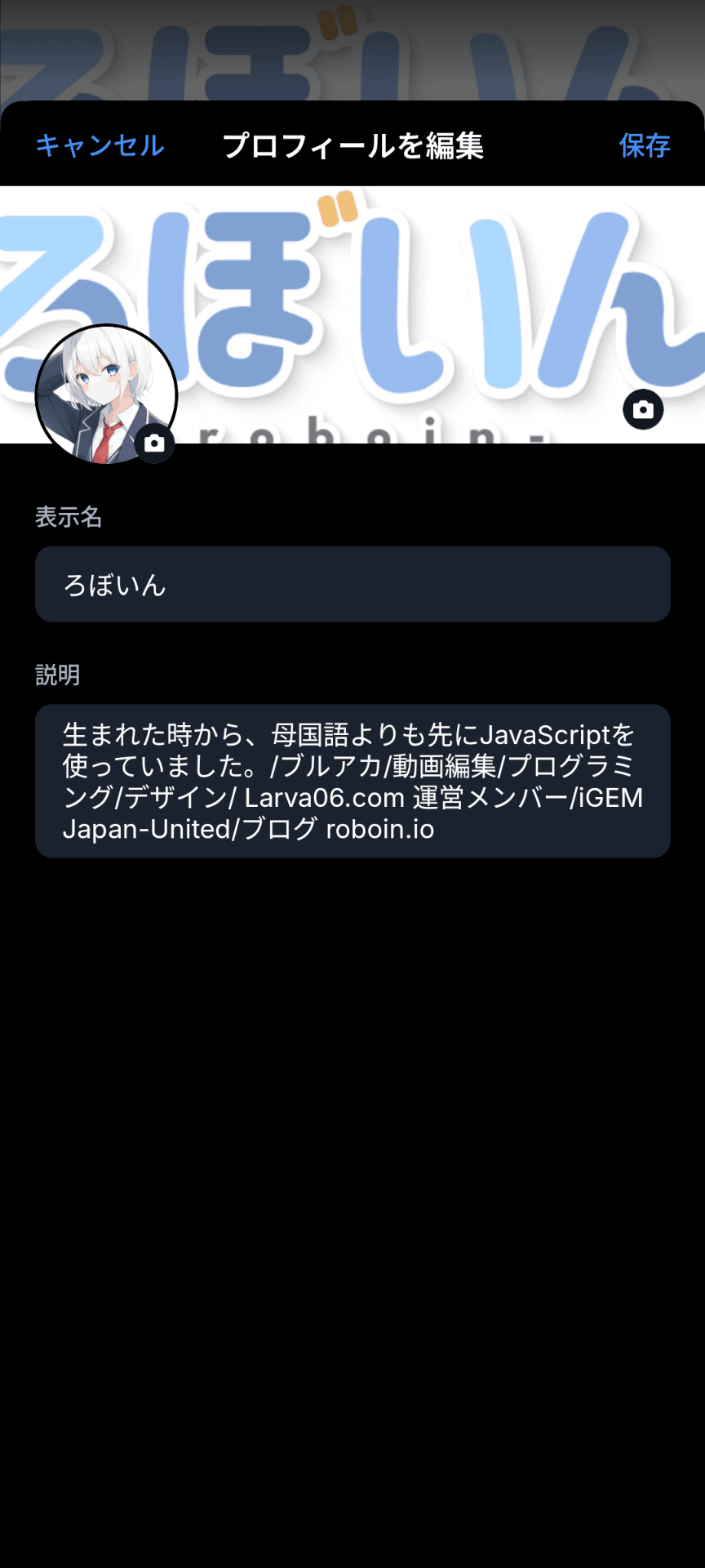 Blueskyのプロフィールの編集画面