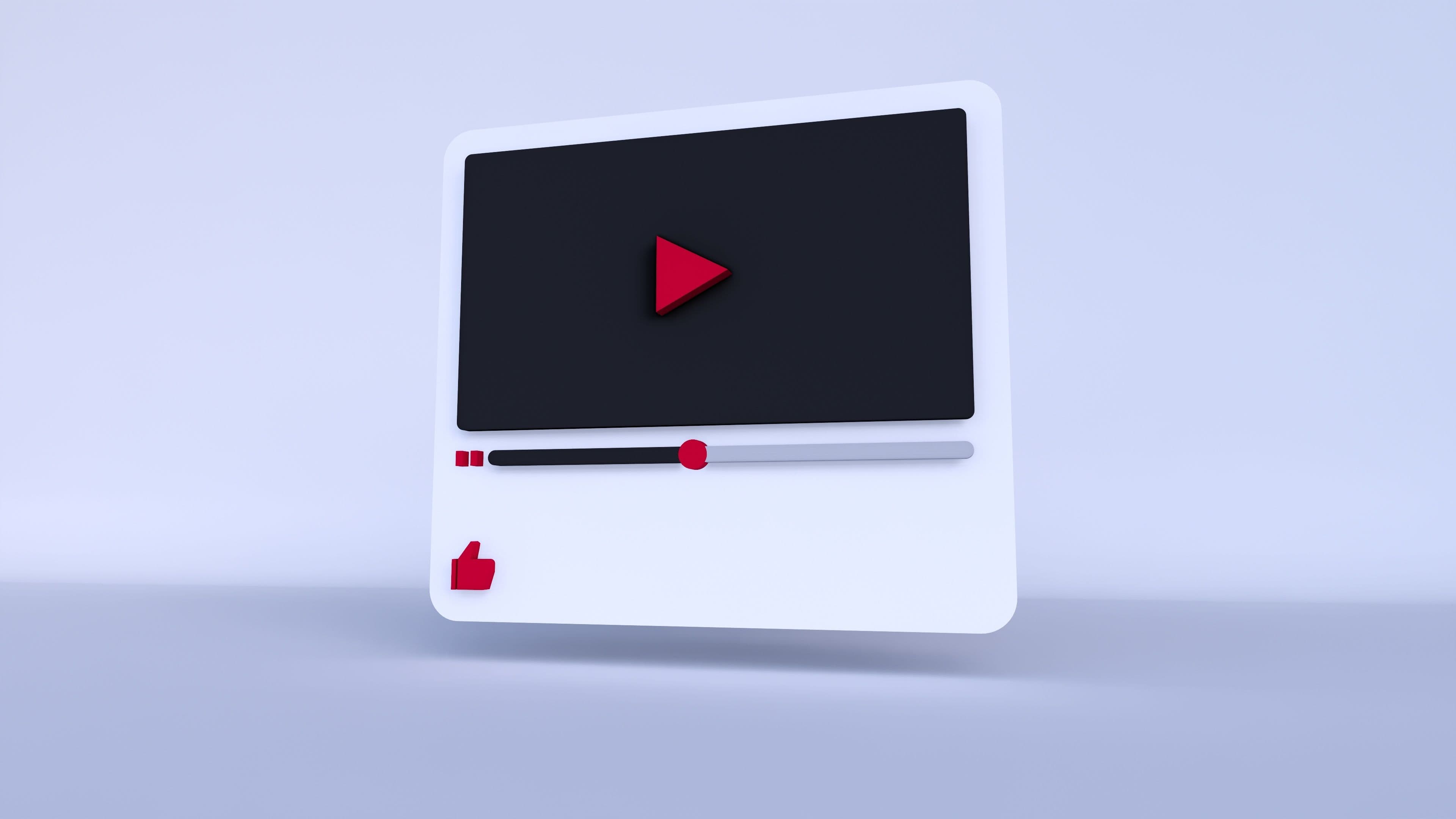 YouTube風の動画プレイヤーの3Dモデル画像