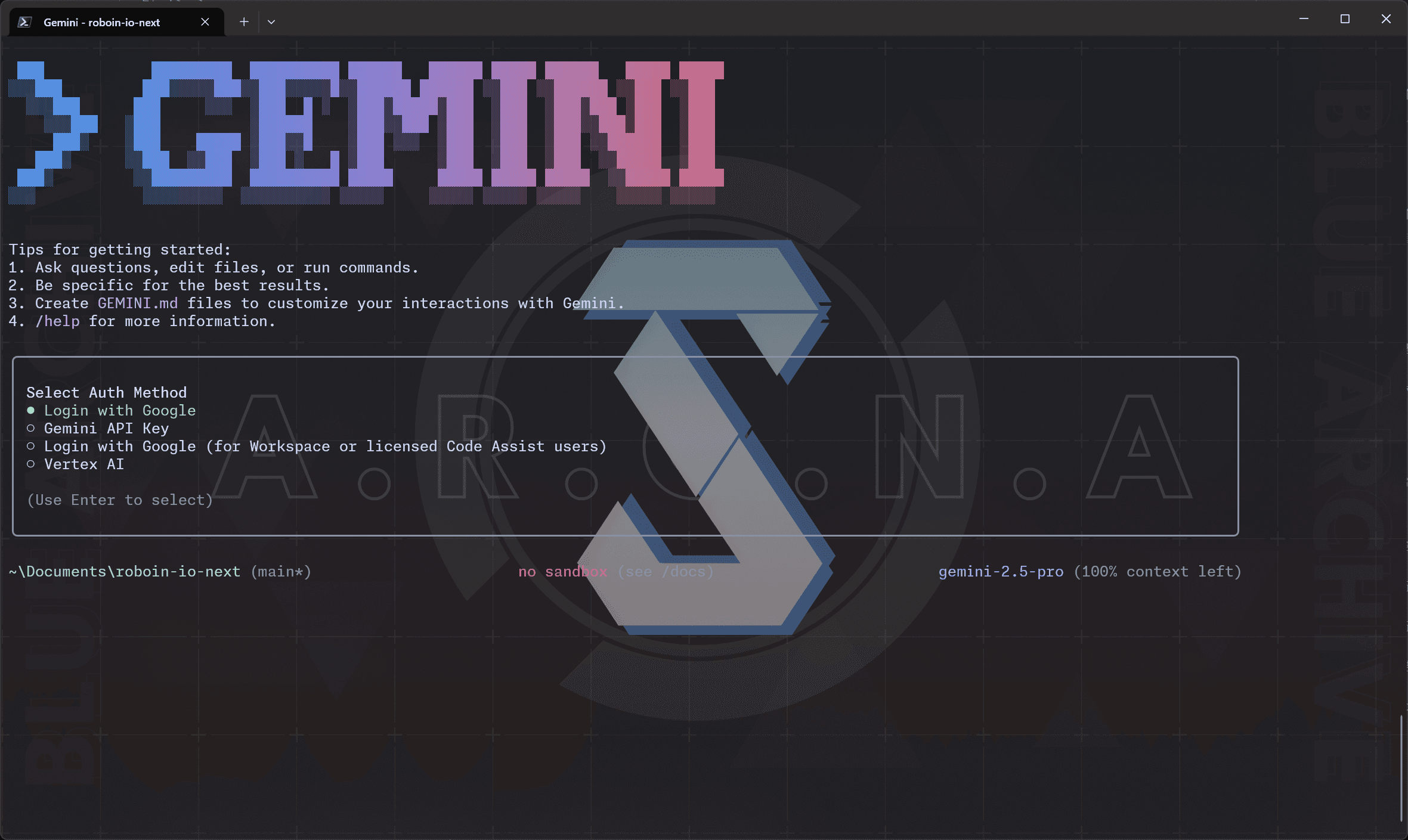 Gemini CLIのログイン方法の選択画面のスクリーンショット