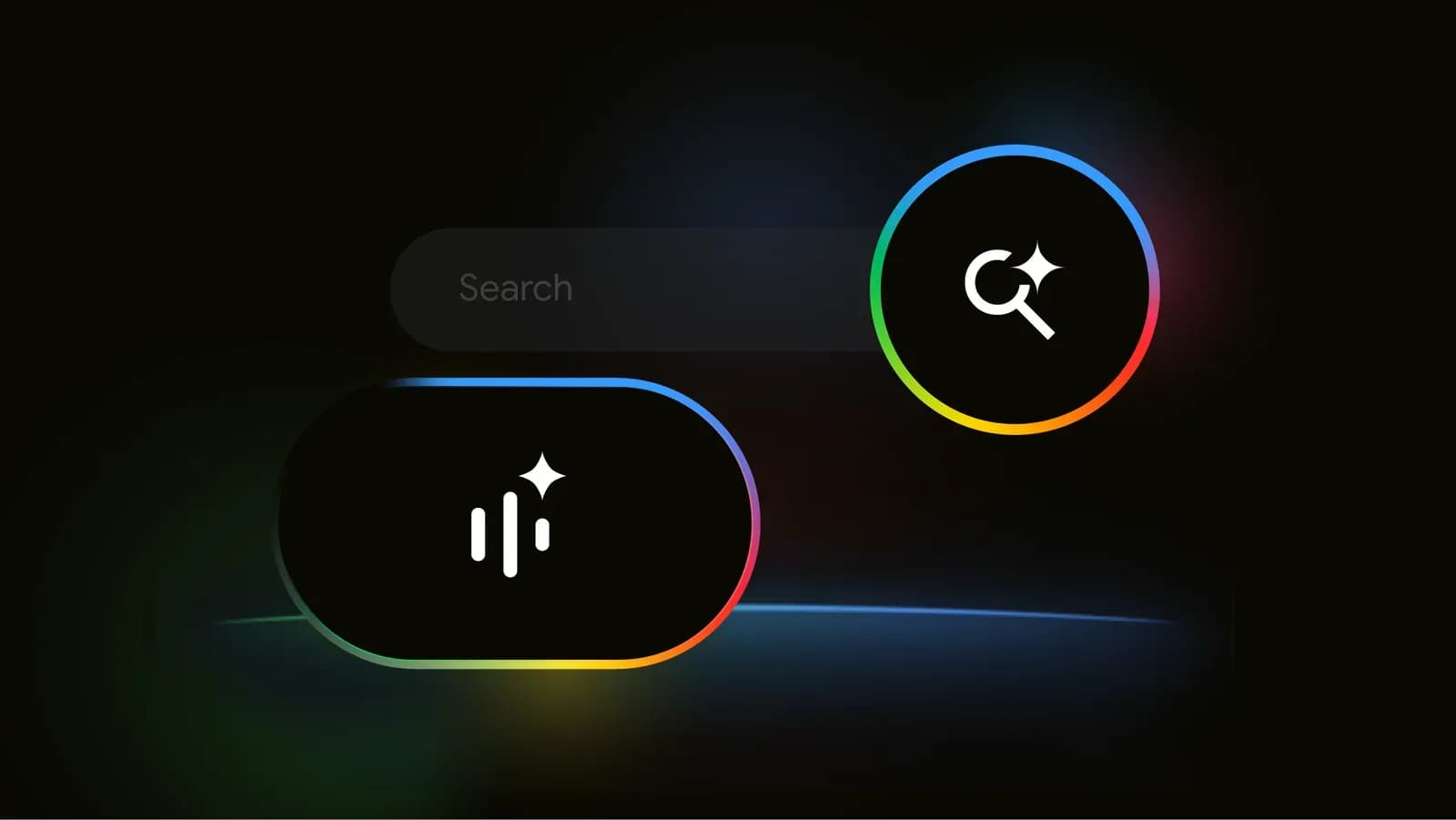 音声の波形のアイコンと虫眼鏡のアイコンがGoogleカラーの線で囲まれている画像