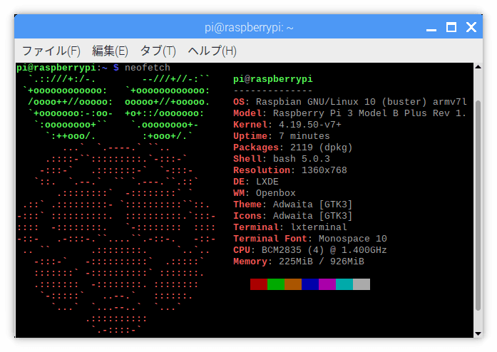 Raspberry Piの情報が表示された画面
