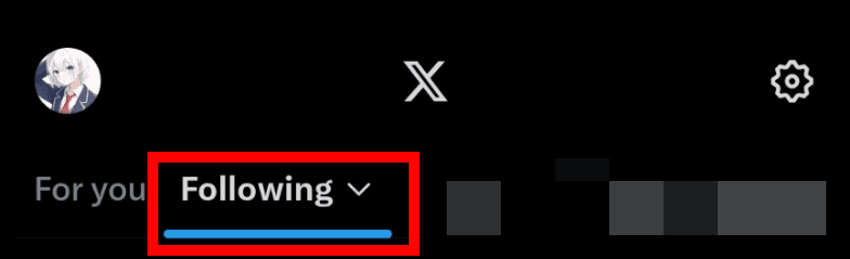 Screenshot of the X App timeline switching tab