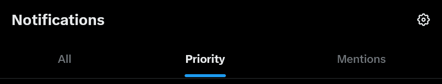 A screenshot of X notifications. The three tabs [All] [Priority] [Mentions] are displayed.