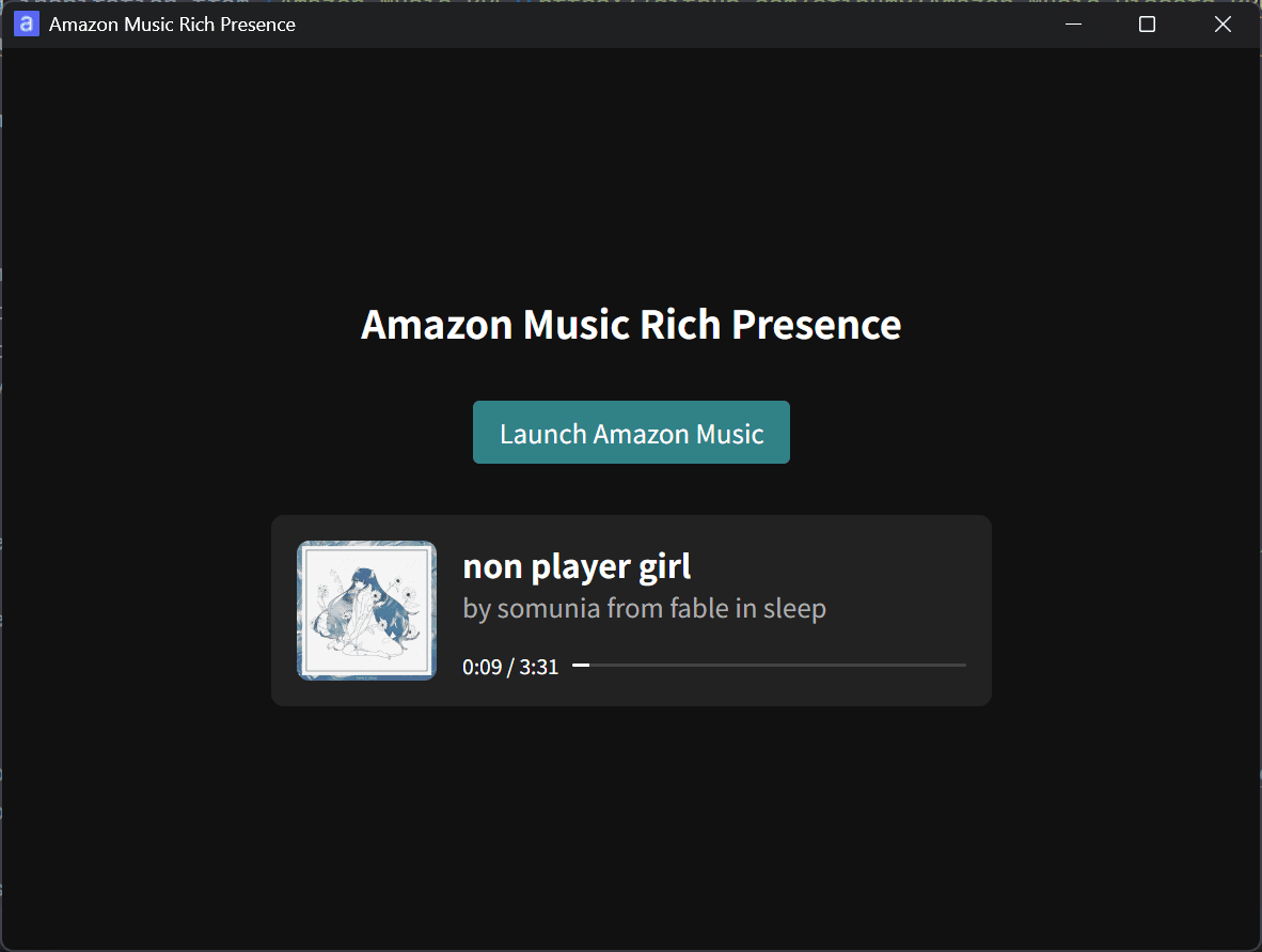 Screenshot of the Amazon Music Rich Presence window