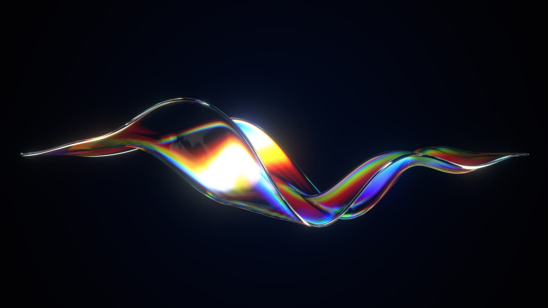 半透明の抽象的な形状が虹色に屈折している画像