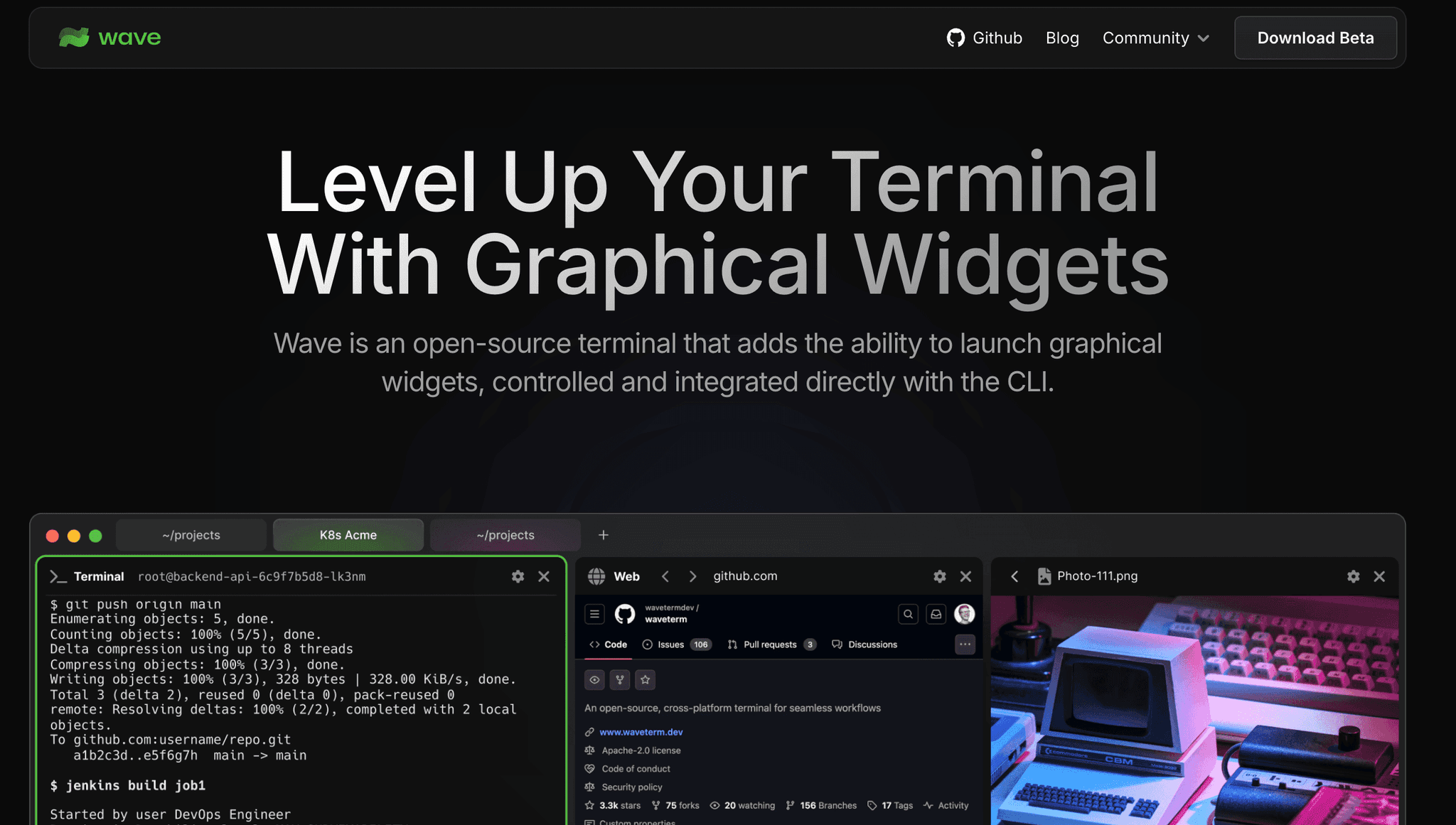 Wave Terminal Wave Terminalレビュー - Webページやファイルを表示できてタブも使えるオープンソースのターミナルソフトを使ってみた - ろぼいんブログ