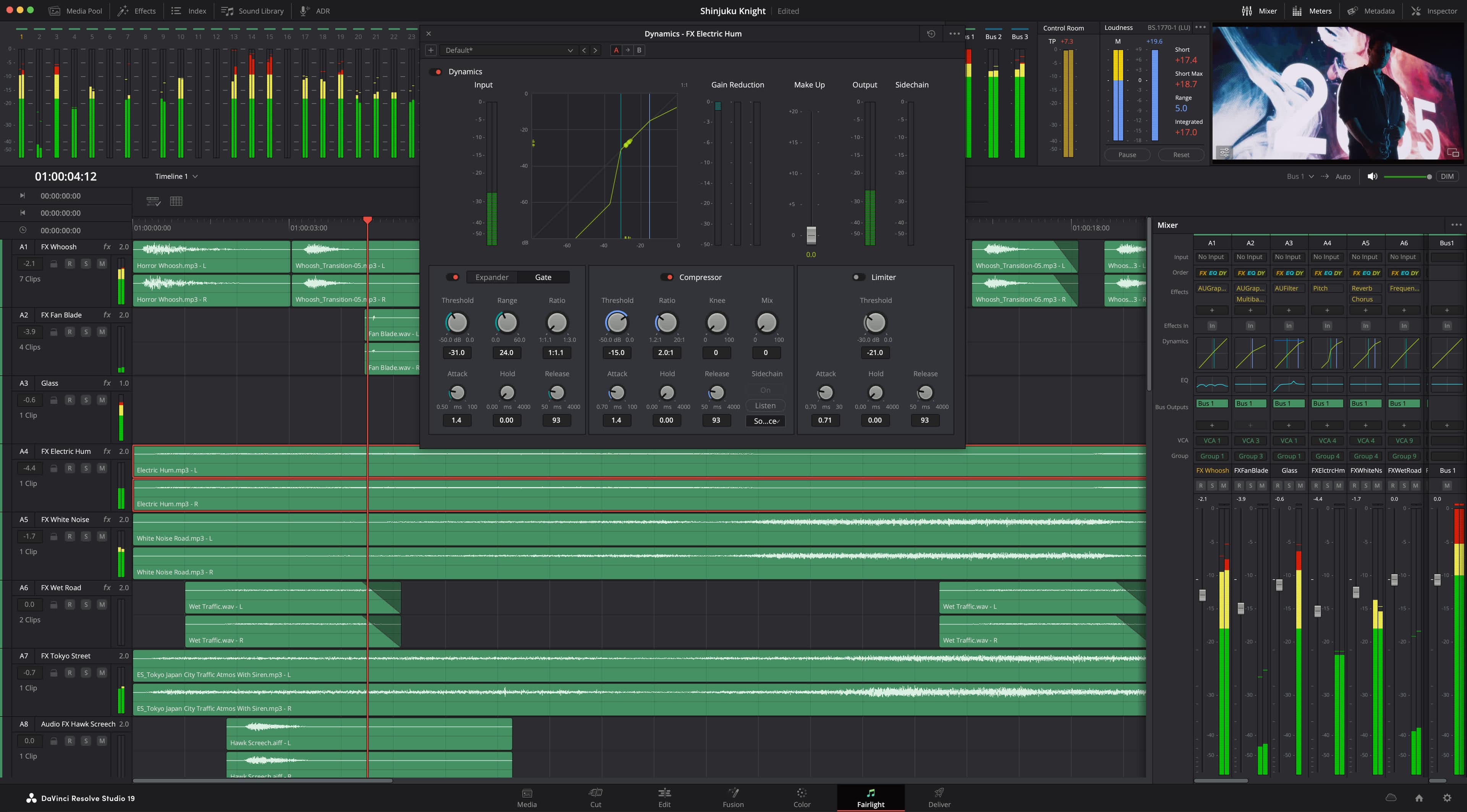 DaVinci Resolve 19のFairlightページのスクリーンショット