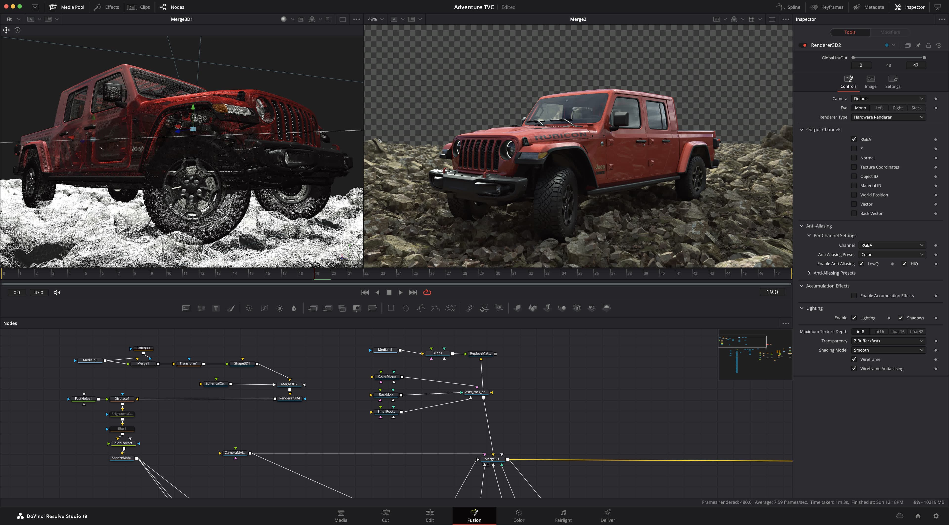 DaVinci Resolve 19のFusionページのスクリーンショット