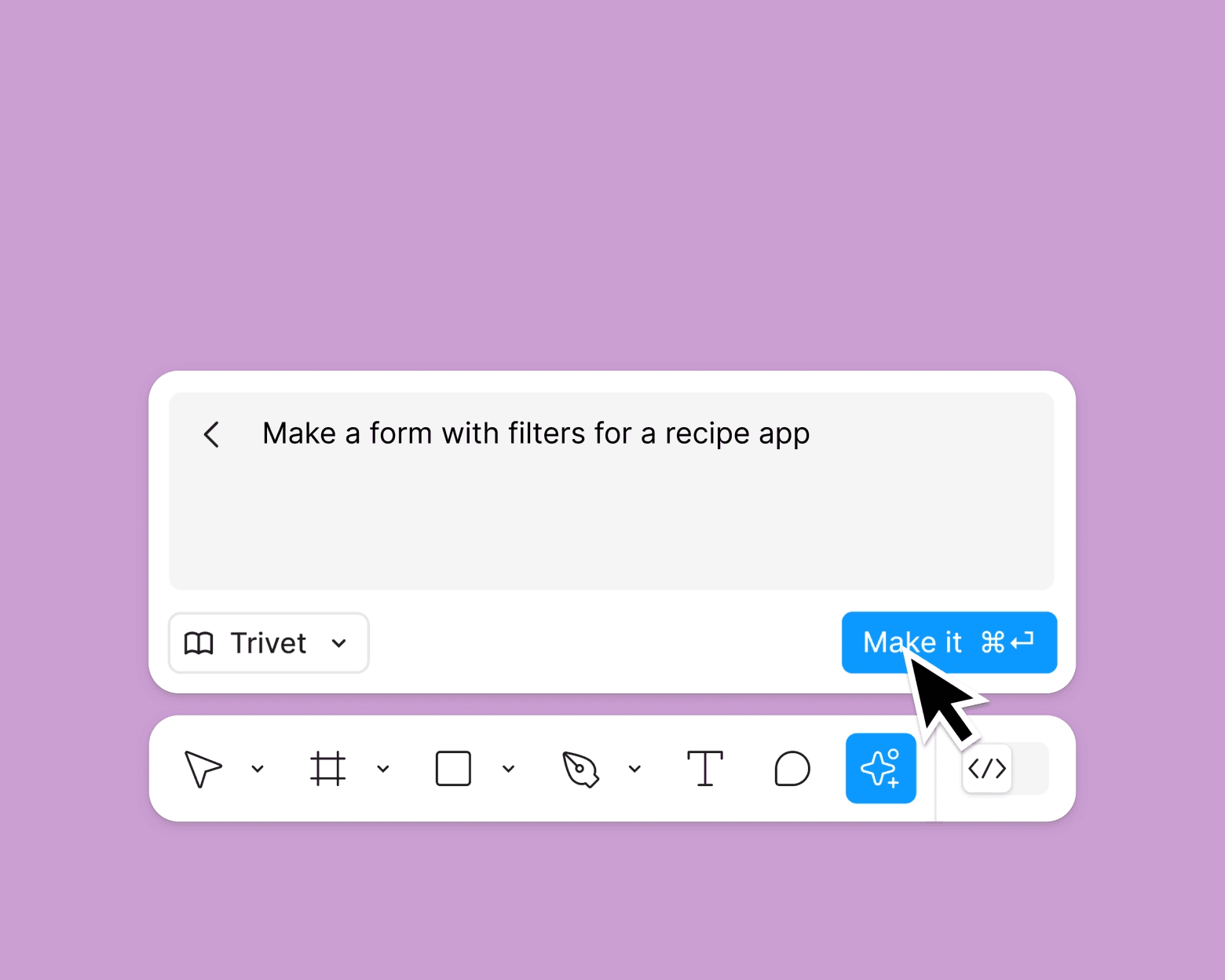 Figmaのアクションパネルにテキストプロンプトを入力しているようす
