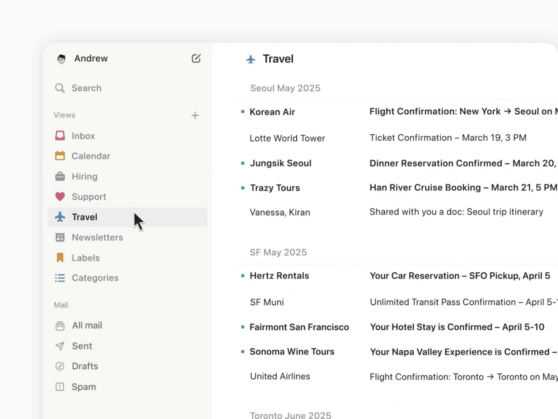 Notion Mailの受信ボックスの画像