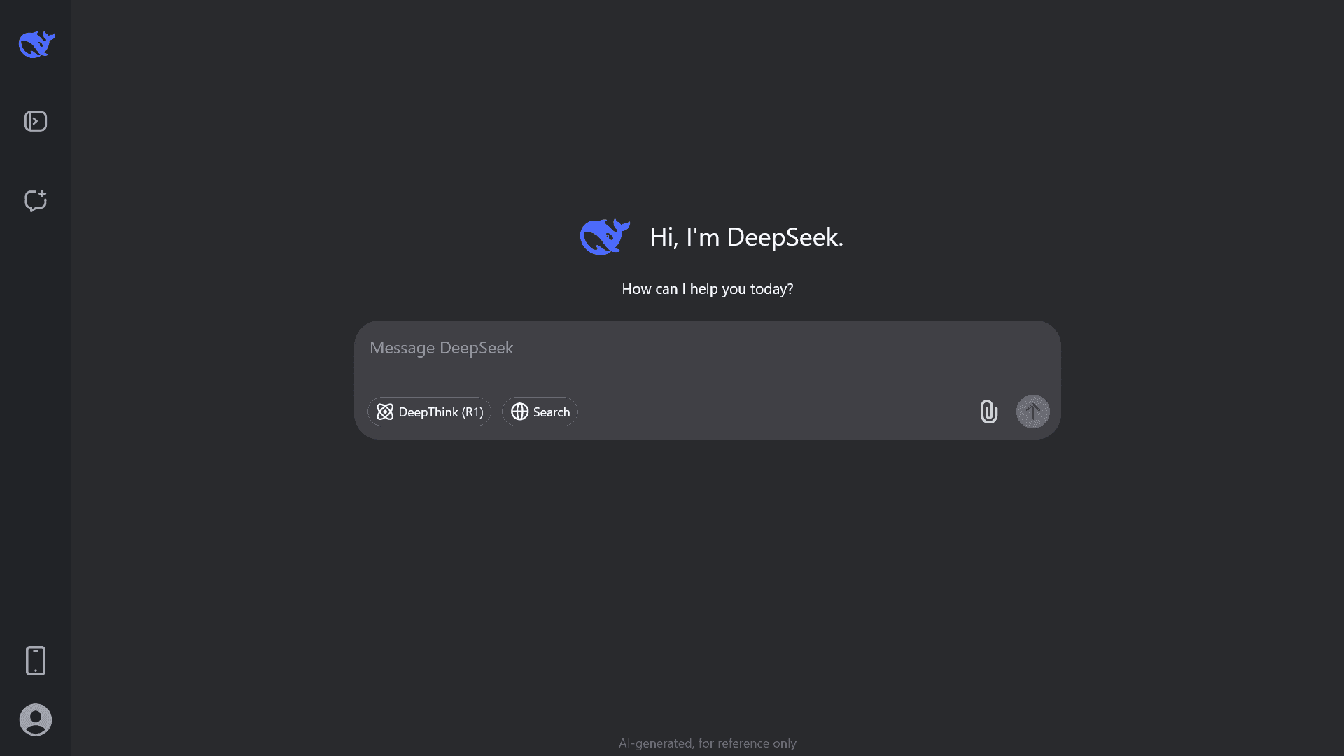 DeepSeekのチャット画面のスクリーンショット