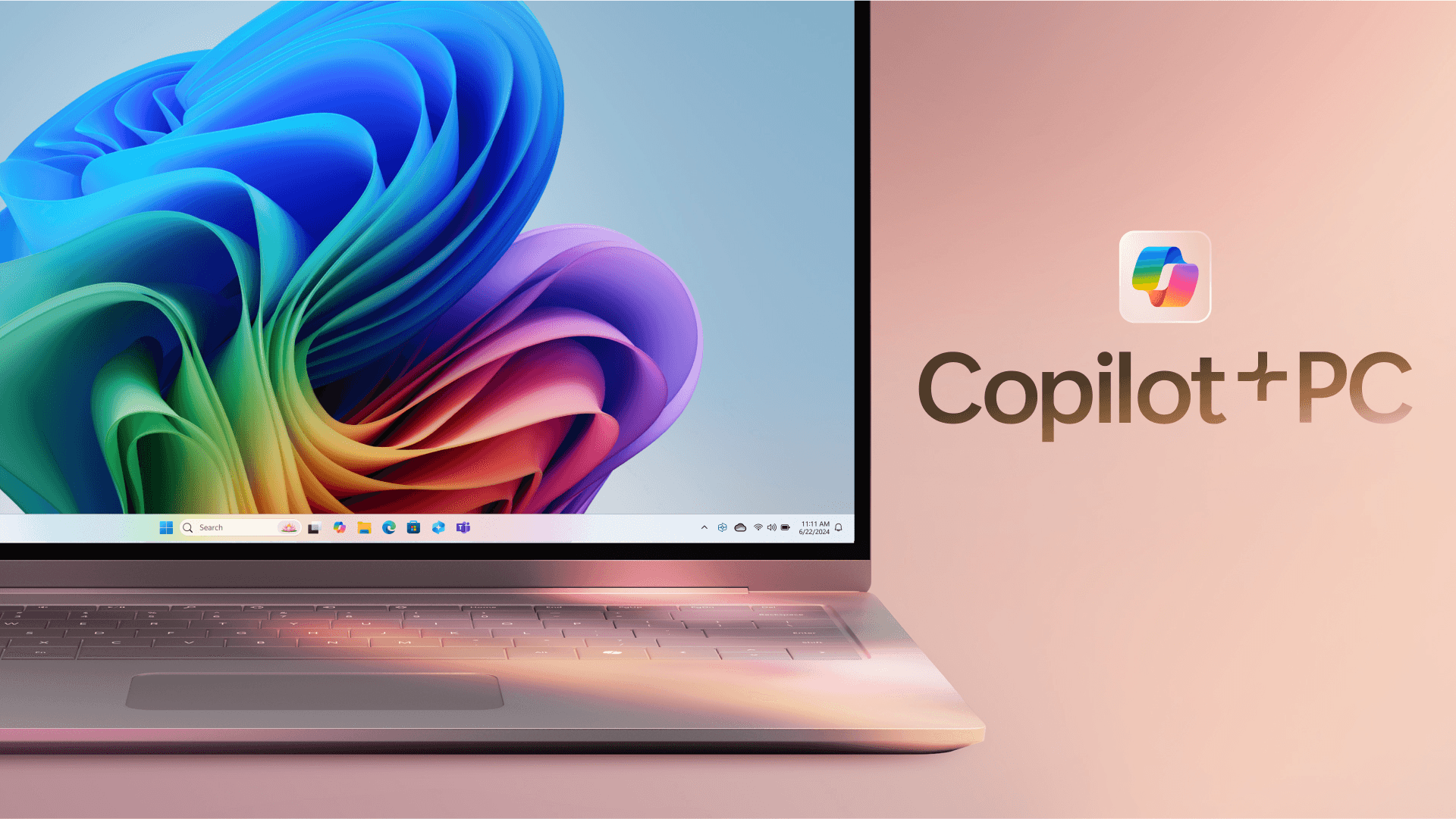 画像の左側にWindowsのノートパソコンが配置されており、右側に「Copilot+ PC」というテキストが書かれた画像