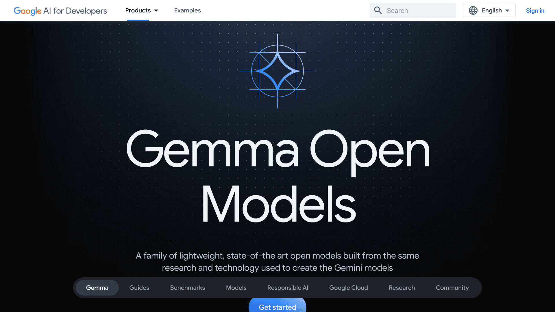 Gemmaの公式サイトのスクリーンショット