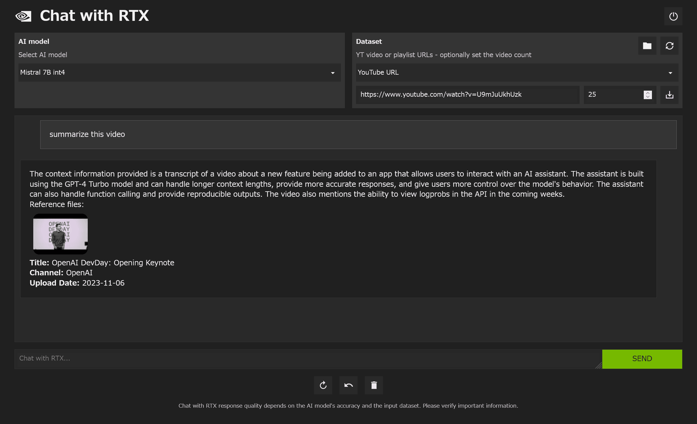Chat with RTXのスクリーンショット