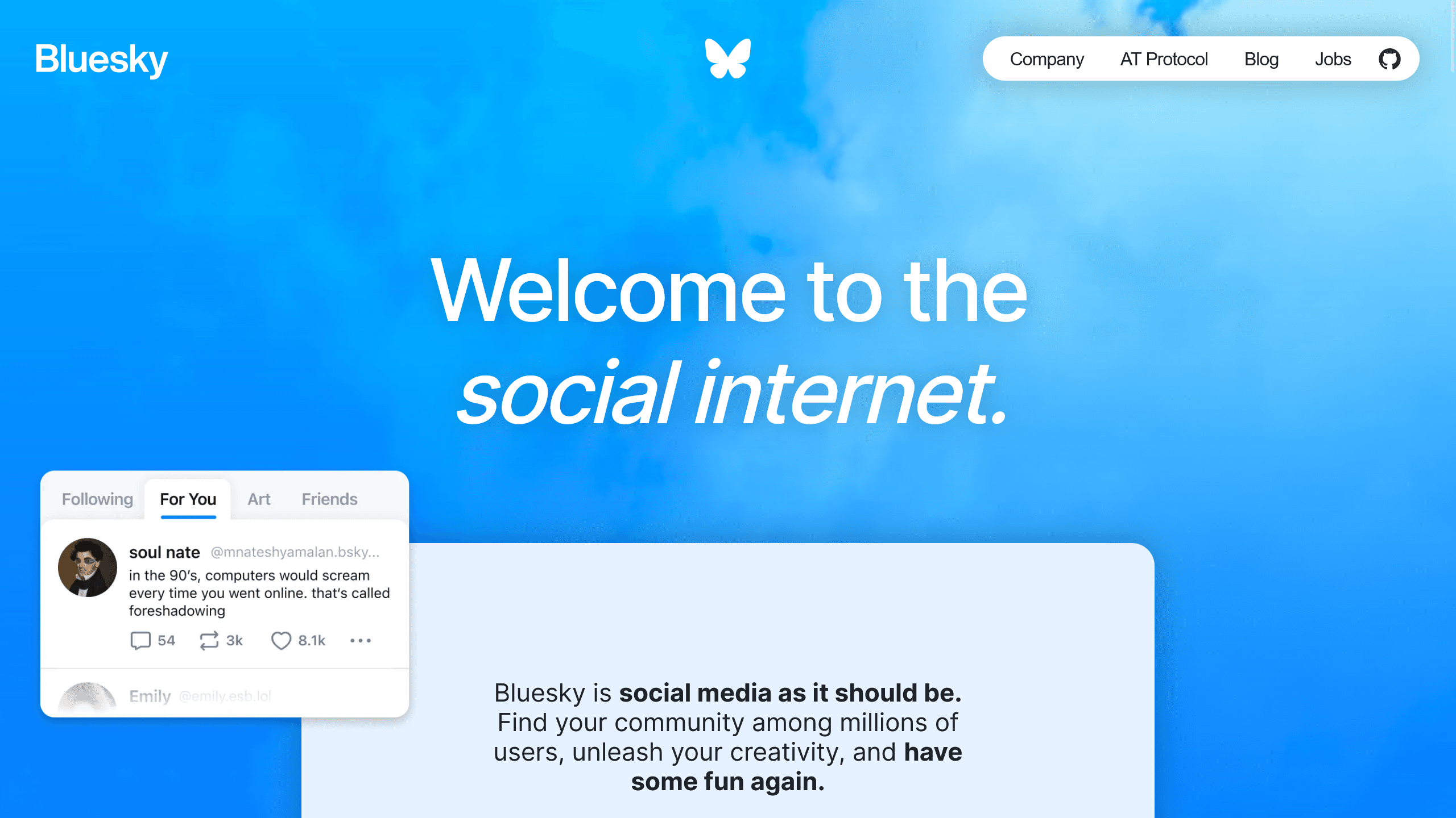 Blueskyの公式サイトのスクリーンショット