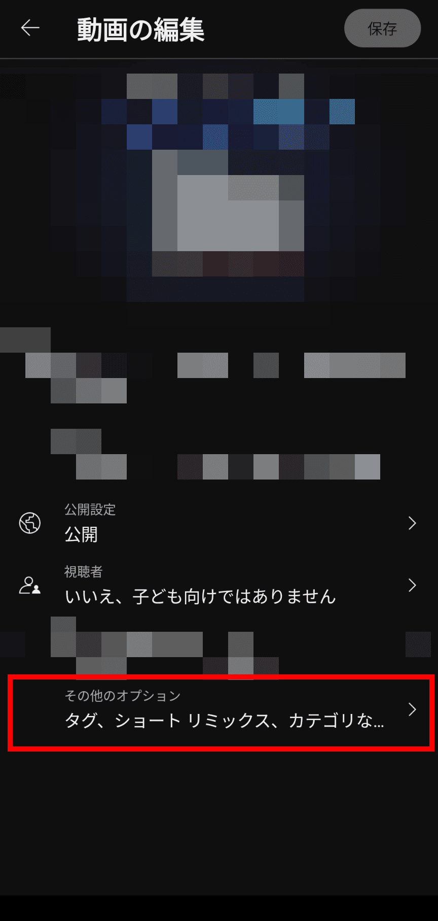 YouTube Studioアプリのスクリーンショット。動画の編集画面が表示されている