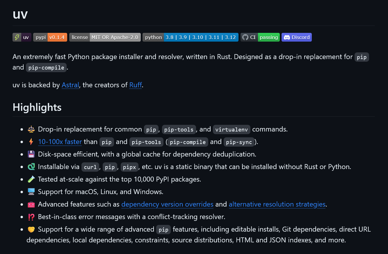 Python用の爆速パッケージマネージャー「uv」誕生！Rust採用で100倍高速 - ろぼいんブログ